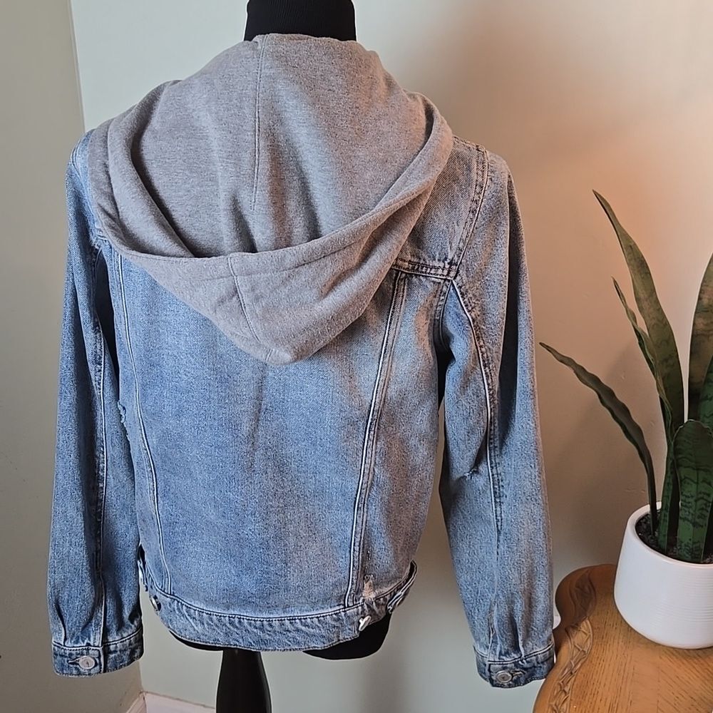 Blanc NYC Denim Jacket with Gray Hood - Picture 2 of 7